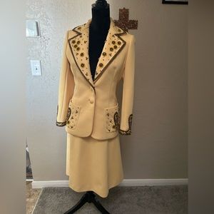Lilli Ann two piece yellow embellished blazer and skirt